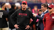 Dec 6, 2025; Atlanta, GA, USA; Alabama Crimson Tide head coach Kalen DeBoer looks on before the game against the Georgia Bulldogs during the 2025 SEC Championship game at Mercedes-Benz Stadium. Mandatory Credit: Dale Zanine-Imagn Images