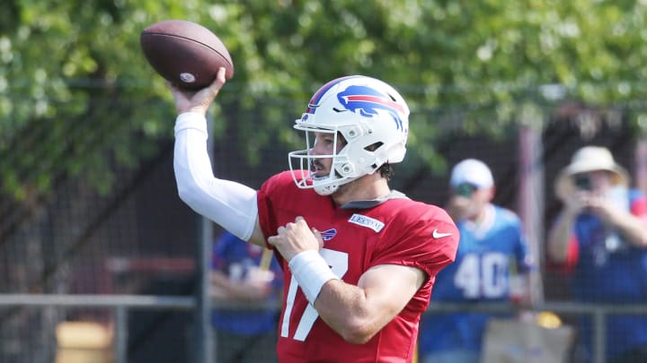 Bills quarterback Josh Allen fires the ball at targets.