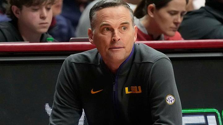 Jan 25, 2025; Tuscaloosa, AL, USA; LSU head coach Matt McMahon watches from the sideline as LSU plays Alabama at Coleman Coliseum. Mandatory Credit: Gary Cosby Jr.-Tuscaloosa News