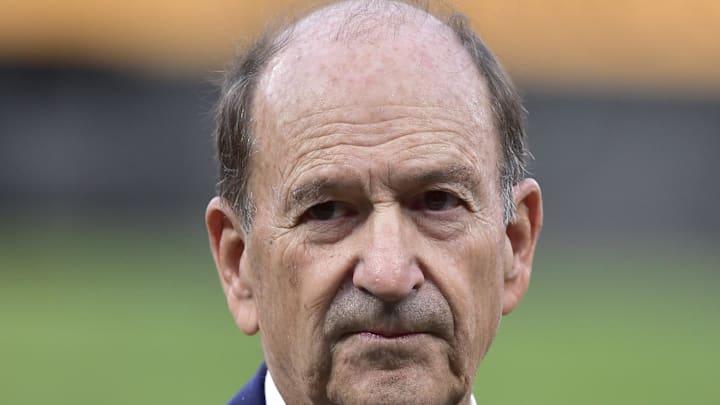 Aug 24, 2019; St. Louis, MO, USA; St. Louis Cardinals chairman Bill Dewitt Jr. looks on during a ceremony prior to the start of a game against the Colorado Rockies during an MLB Players' Weekend game at Busch Stadium. Mandatory Credit: Jeff Curry-Imagn Images