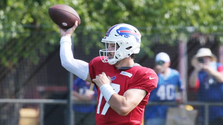 Bills quarterback Josh Allen fires the ball at targets.