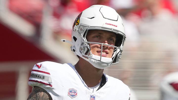 Sep 27, 2026; Santa Clara, California, USA; Arizona Cardinals quarterback Carson Beck (19) before the game against the San Francisco 49ers at Levi's Stadium. Mandatory Credit: Darren Yamashita-Imagn Images