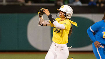 Kedre Luschar celebrates a home run against UCLA in April.
