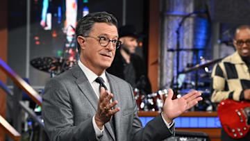 The Late Show with Stephen Colbert during Monday’s July 14, 2025 show. Photo: Scott Kowalchyk ©2025 CBS Broadcasting Inc. All Rights Reserved.