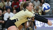 Purdue Boilermakers defensive specialist Ryan McAleer (3) hits the ball 