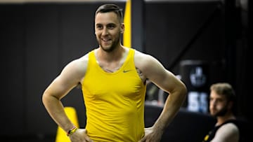 Connor McCaffery watches before an Iowa NCAA men's basketball summer practice, Thursday, June 29, 2023, at Carver-Hawkeye Arena in Iowa City, Iowa.