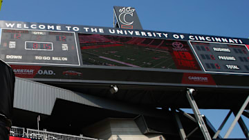 Sep 5, 2015; Cincinnati, OH, USA; A general view of the field goal logo at Nippert Stadium prior to the game of the Cincinnati Bearcats against the Alabama A&M Bulldogs at Nippert Stadium. The Bearcats won 52-10. Mandatory Credit: Aaron Doster-Imagn Images