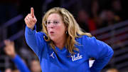Feb 13, 2025; Los Angeles, California, USA; UCLA Bruins head coach Cori Close during an NCAA basketball game against the USC Trojans at Galen Center. Mandatory Credit: Robert Hanashiro-Imagn Images