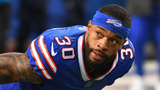 Buffalo Bills cornerback Dane Jackson (30) warms up.  Credit: Mark Konezny-USA TODAY Sports