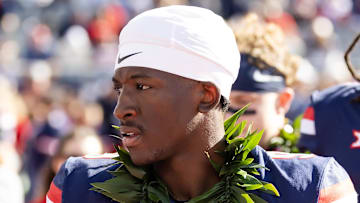Nov 22, 2025; Tucson, Arizona, USA; Arizona Wildcats defensive back Ayden Garnes (9) against the Baylor Bears at Casino Del Sol Stadium. Mandatory Credit: Mark J. Rebilas-Imagn Images