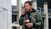 Barstool Sports founder David Portnoy walks towards the pagoda before the start of Carb Day practice, Friday, May 28, 2021, at Indianapolis Motor Speedway.