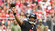 Nov 16, 2025; Glendale, Arizona, USA; Arizona Cardinals quarterback Jacoby Brissett (7) throws the ball in the first half against the San Francisco 49ers at State Farm Stadium. Mandatory Credit: Matt Kartozian-Imagn Images