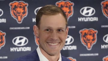 Jan 22, 2025; Lake Forest, IL, USA; Chicago Bears head coach Ben Johnson answers questions during a introductory press conference at PNC Center. Mandatory Credit: David Banks-Imagn Images