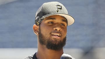 Jun 18, 2022; Pittsburgh, Pennsylvania, USA;  Pittsburgh Pirates shortstop Liover Peguero (60) looks