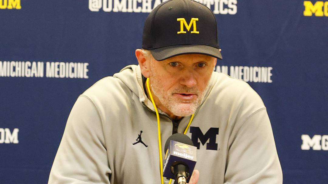 Apr 18, 2026; Ann Arbor, MI, USA; Michigan Wolverines head coach Kyle Whittingham gives remarks following the spring game at Michigan Stadium. Mandatory Credit: Brian Bradshaw Sevald-Imagn Images Apr 18, 2026; Ann Arbor, MI, USA; Michigan Wolverines head coach Kyle Whittingham gives remarks following the spring game at Michigan Stadium. Mandatory Credit: Brian Bradshaw Sevald-Imagn Images