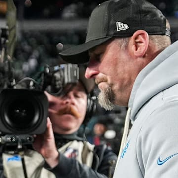 Detroit Lions head coach Dan Campbell walks onto the field for handshake after 16-9 loss to Philadelphia Eagles 