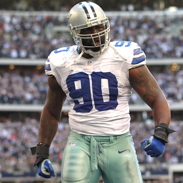 Dallas Cowboys nose tackle Jay Ratliff celebrates making a tackle during the game against the Cleveland Browns.