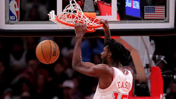 Dec 26, 2023; Houston, Texas, USA; Houston Rockets forward Tari Eason (17) dunks against the Indiana Pacers