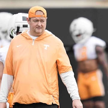 Tennessee head coach Josh Heupel during Tennessee football preseason practice, in Knoxville, Tennessee, July 31, 2025.
