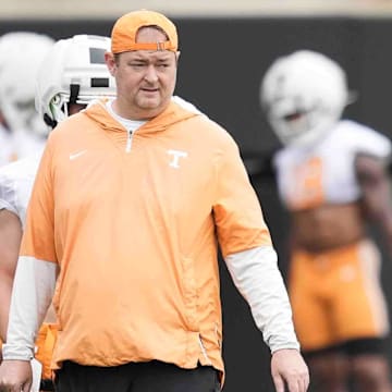 Tennessee head coach Josh Heupel during Tennessee football preseason practice, in Knoxville, Tennessee, July 31, 2025.