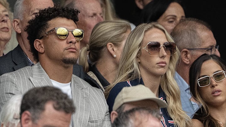 Jul 5, 2024: Kansas City Chiefs quarterback Patrick Mahomes and wife Brittany Mahomes at All England Lawn Tennis and Croquet Club.