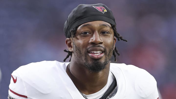 Nov 19, 2023; Houston, Texas, USA; Arizona Cardinals linebacker BJ Ojulari (18) before the game against the Houston Texans at NRG Stadium. Mandatory Credit: Troy Taormina-USA TODAY Sports