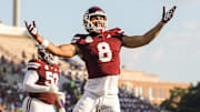 Mississippi State Bulldogs tight end Seydou Traore (8) reacts after a touchdown during the first quarter against the Alcorn State Braves  at Davis Wade Stadium at Scott Field.