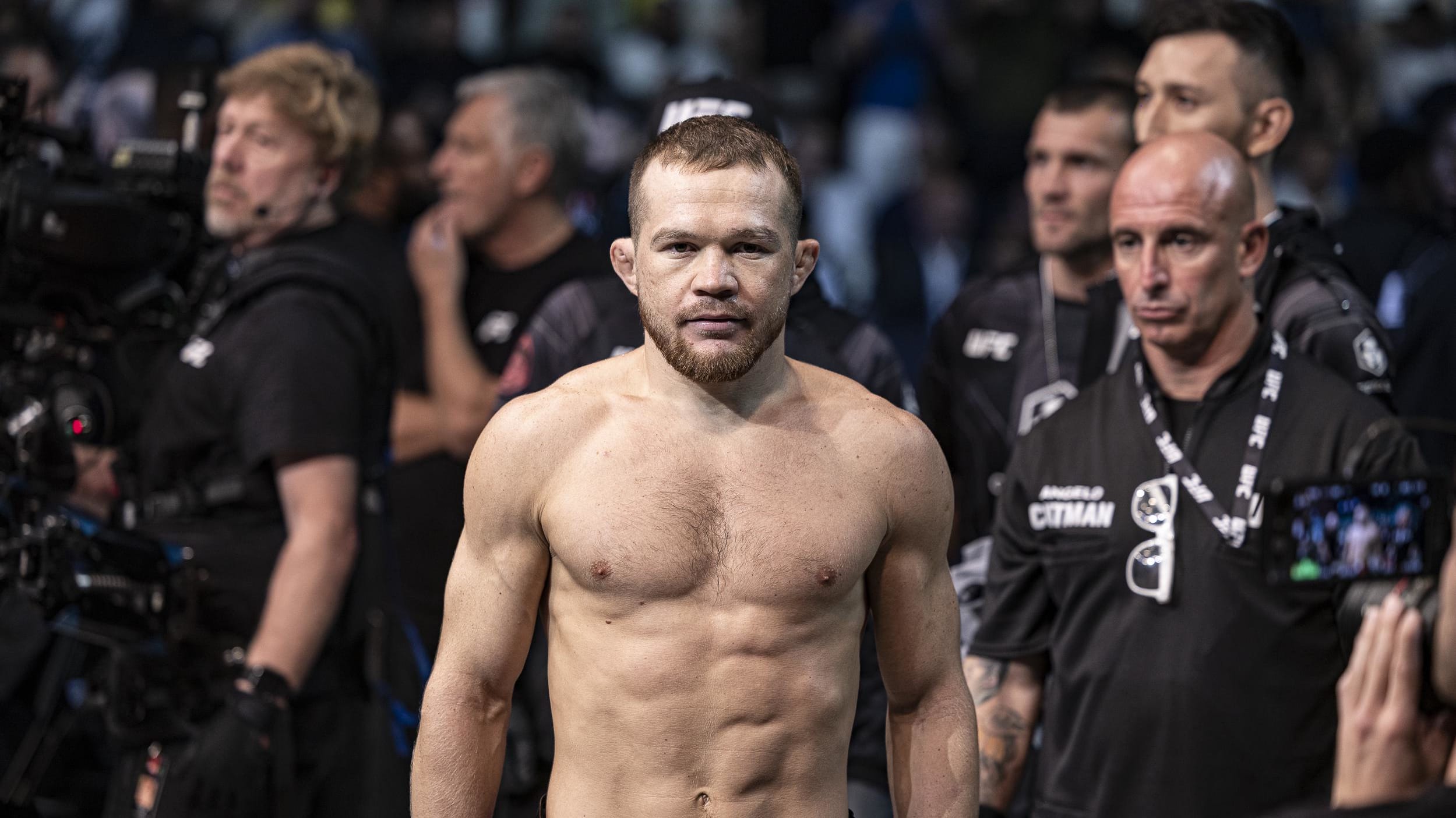 Oct 22, 2022; Abu Dhabi, UAE; Petr Yan (red gloves) before his fight against Sean O'Malley