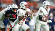 New Mexico Lobos quarterback Devon Dampier (4) looks to throw the ball as Auburn Tigers take on New Mexico Lobos at Jordan-Hare Stadium in Auburn, Ala., on Saturday, Sept. 14, 2024.