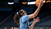 North Carolina Tar Heels forward Ciera Toomey (21) goes up for a layup during practice before their Sweet 16 matchup with Duke at Legacy Arena in Birmingham, Ala., on Thursday, March 27, 2025.