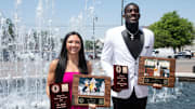 Spring Garden’s Ace Austin, 2025 Miss Basketball and Hoover’s DeWayne Brown, 2025 Mr. Basketball, pose for photos during the Alabama Sports Writers Association Basketball Banquet at the Renaissance Hotel in Montgomery, Ala., on Thursday, April 17, 2025.