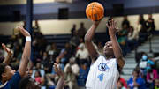 Calhoun's Tyler Robertson (4) takes a jump shot at Calhoun High School in Letohatchee, Ala., on Monday, Jan. 29, 2024. Calhoun defeated Autaugaville 69-41.