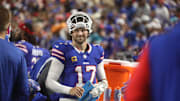 Buffalo Bills quarterback Josh Allen is all smiles as the Bills take a huge lead over Jacksonville at home on Sept. 23, 2024.