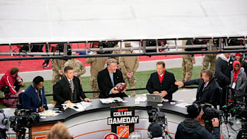 ESPN College GameDay set was live inside Ohio Stadium prior to the football game between the Ohio State Buckeyes and the Indiana Hoosiers in Columbus on Saturday, Nov. 23, 2024.