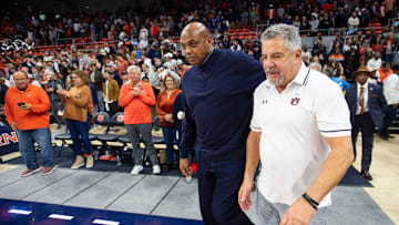 Former Auburn basketball player Charles Barkley and Auburn Tigers head coach Bruce Pearl take the