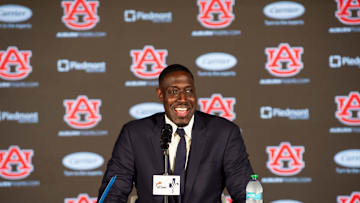 Auburn Tigers women’s basketball coach Larry Vickers is introduced at the Woltosz Football Performance Center in Auburn, Ala., on Monday, March 24, 2025.