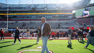 Auburn Tigers head coach Hugh Freeze takes the field as his team arrives as Auburn Tigers take on Alabama Crimson Tide at Bryant-Denny Stadium in Tuscaloosa, Ala., on Saturday, Nov. 30, 2024.