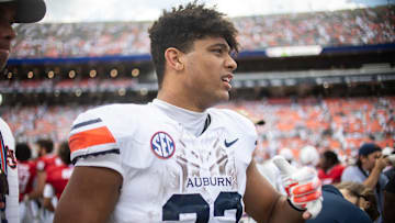 Auburn Tigers running back Jeremiah Cobb (23) walks the field after the game as Auburn Tigers take on South Alabama Jaguars at Jordan-Hare Stadium in Auburn, Ala. on Saturday, Sept. 13, 2025. Auburn Tigers defeated South Alabama Jaguars 31-15.