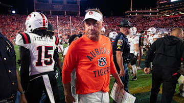 Auburn Tigers head coach Hugh Freeze walks off the field after the game as Auburn Tigers take on Ball State Cardinals at Jordan-Hare Stadium in Auburn, Ala. on Saturday, Sept. 6, 2025. Auburn Tigers defeated Ball State Cardinals 42-3.