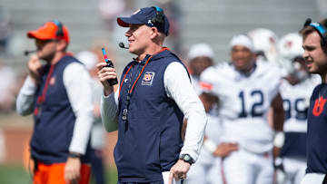 Auburn Tigers defensive coordinator DJ Durkin looks on during the A-Day spring game at Jordan-Hare Stadium in Auburn, Ala., on Saturday, April 6, 2024.
