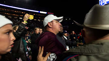 Texas A&M Aggies head coach Mike Elko makes his way off the field after the game as Auburn Tigers take on Texas A&M Aggies at Jordan-Hare Stadium in Auburn, Ala., on Saturday, Sept. 7, 2024. Auburn Tigers defeated Texas A&M Aggies 43-41 in fourth overtime.