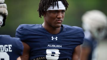 Auburn Tigers wide receiver Cam Coleman (8) during practice at Woltosz Football Performance Center in Auburn, Ala., on Tuesday, April 2, 2024.