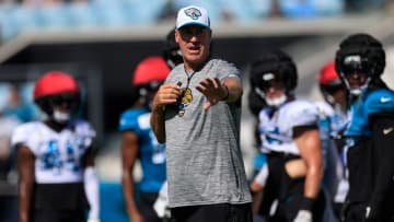 Jacksonville Jaguars head coach Doug Pederson directs during the ninth day of an NFL football training camp practice Saturday, Aug. 3, 2024 at EverBank Stadium in Jacksonville, Fla. Today marked the first day of public practice inside the stadium.