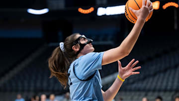 North Carolina Tar Heels forward Ciera Toomey (21) goes up for a layup during practice before their Sweet 16 matchup with Duke at Legacy Arena in Birmingham, Ala., on Thursday, March 27, 2025.
