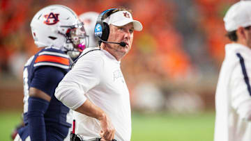 Auburn Tigers head coach Hugh Freeze looks on from the sideline as Auburn Tigers takes on Alabama A&M Bulldogs at Jordan-Hare Stadium in Auburn, Ala., on Saturday, Aug. 31, 2024. Auburn Tigers defeated Alabama A&M Bulldogs 73-3.