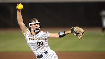 Saint James' Emily Needham (00) pitches during the AHSAA class 3A softball state championship at Choccolocco Park in Oxford, Ala., on Wednesday, May 14, 2025. Wicksburg defeated Saint James 4-3 to win the state championship