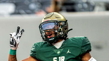 St. Joseph Regional plays Donovan Catholic in a football game at MetLife Stadium East Rutherford, NJ on Friday September 30, 2022. SJR #2 Mekhi Rossignol celebrates as he scores a touchdown.
