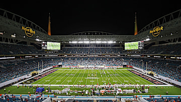 Ohio State Buckeyes offensive is on the field during the first quarter of the College Football Playoff National Championship between the Alabama Crimson Tide and the Ohio State Buckeyes.