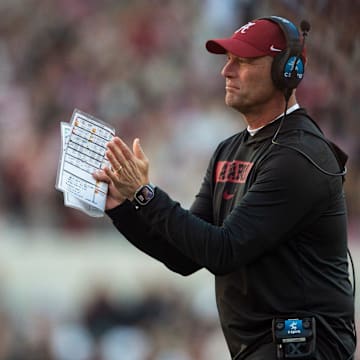Alabama Crimson Tide head coach Kalen DeBoer encourages his team as Auburn Tigers take on Alabama Crimson Tide at Bryant-Denny Stadium in Tuscaloosa, Ala., on Saturday, Nov. 30, 2024. Alabama Crimson Tide defeated Auburn Tigers 28-14.