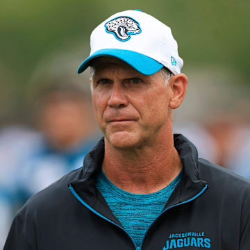 Jacksonville Jaguars Manager Trent Baalke walks off the field during the third day of an NFL football training camp practice Friday, July 26, 2024 at EverBank Stadium’s Miller Electric Center in Jacksonville, Fla.